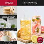 500ml Bubble Tea Glass Cup with Bamboo Lid & Straw – Reusable Tumbler for Iced Coffee, Tea & Beverages