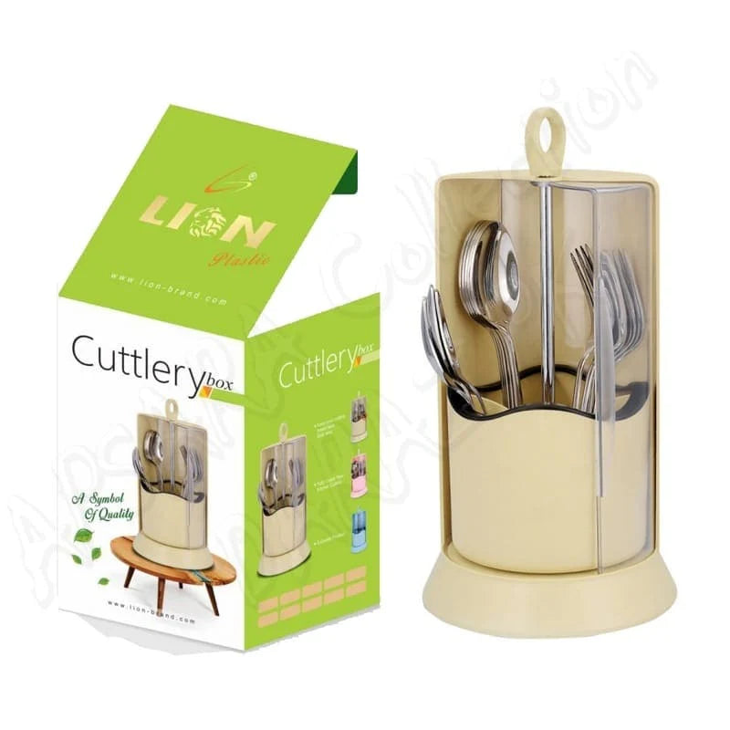 Covered Cutlery Holder – Rotating Utensil Organizer with Transparent Lid & 4 Compartments for Kitchen Storage