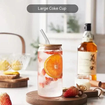 500ml Bubble Tea Glass Cup with Bamboo Lid & Straw – Reusable Tumbler for Iced Coffee, Tea & Beverages
