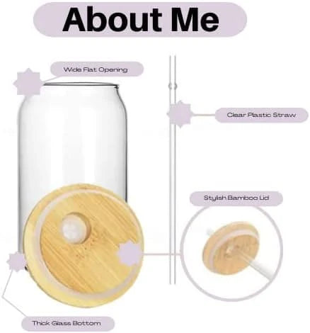 500ml Bubble Tea Glass Cup with Bamboo Lid & Straw – Reusable Tumbler for Iced Coffee, Tea & Beverages