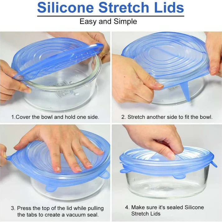 6pcs Round Silicone Stretch Lids – Reusable Food Storage Covers for Bowls, Cups & Cans