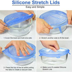 6pcs Round Silicone Stretch Lids – Reusable Food Storage Covers for Bowls, Cups & Cans