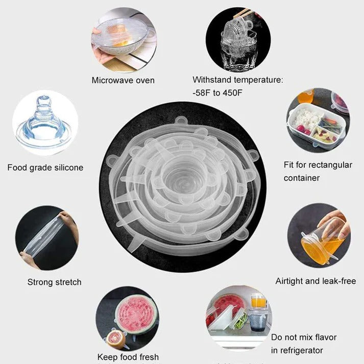 6pcs Round Silicone Stretch Lids – Reusable Food Storage Covers for Bowls, Cups & Cans