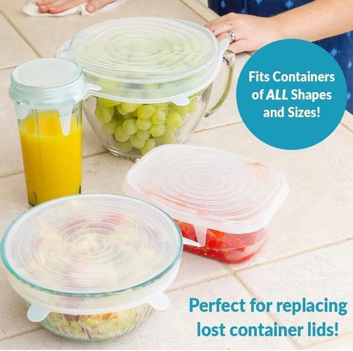 6pcs Round Silicone Stretch Lids – Reusable Food Storage Covers for Bowls, Cups & Cans