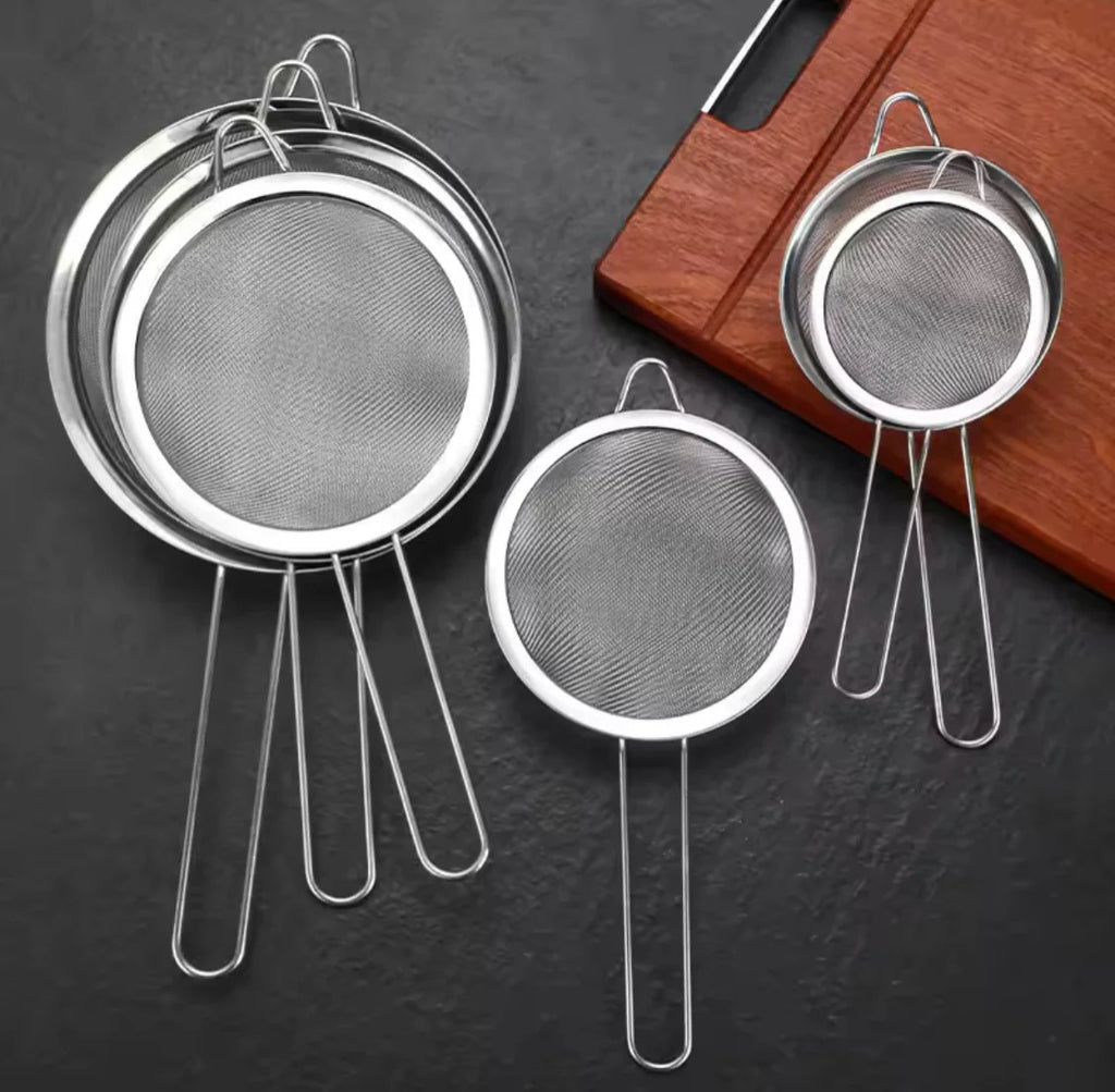 3pcs Stainless Steel Flour Sieve Set – Fine Mesh Strainers for Baking, Pastry & Kitchen Use