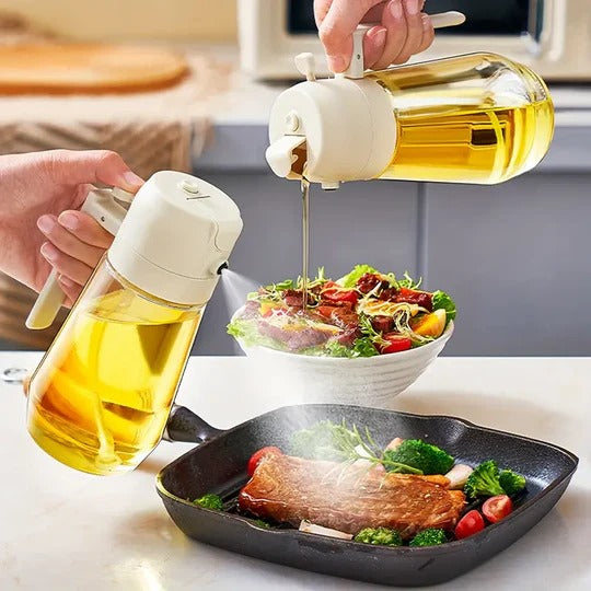 2-in-1 Glass Oil Dispenser & Spray Bottle – Refillable Oil & Vinegar Container for Cooking, BBQ, Air Fryer & Baking