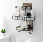 2-Layer Wall Mounted Rack – Multipurpose Kitchen & Bathroom Corner Shelf Organizer with Hooks and Soap Holder