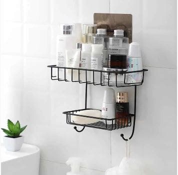 2-Layer Wall Mounted Rack – Multipurpose Kitchen & Bathroom Corner Shelf Organizer with Hooks and Soap Holder