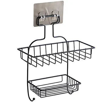 2-Layer Wall Mounted Rack – Multipurpose Kitchen & Bathroom Corner Shelf Organizer with Hooks and Soap Holder