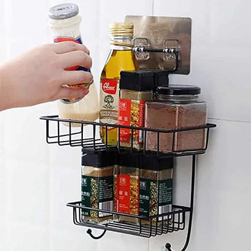 2-Layer Wall Mounted Rack – Multipurpose Kitchen & Bathroom Corner Shelf Organizer with Hooks and Soap Holder