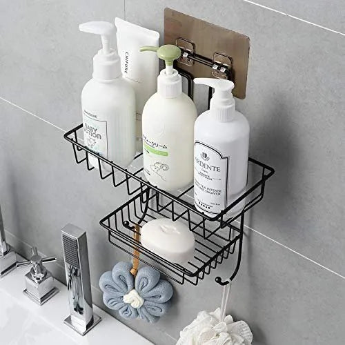 2-Layer Wall Mounted Rack – Multipurpose Kitchen & Bathroom Corner Shelf Organizer with Hooks and Soap Holder
