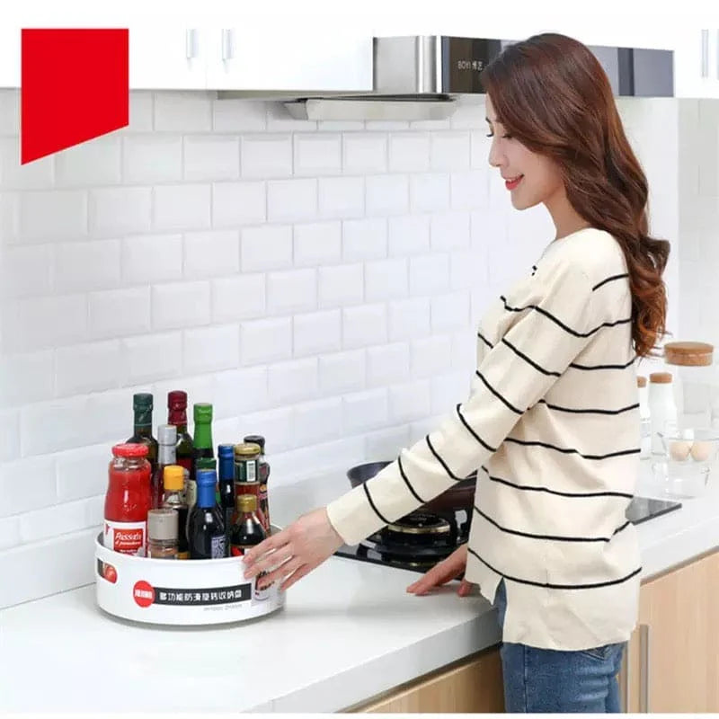 360° Rotating Kitchen Storage Tray – Non-Slip Lazy Susan Organizer for Spices, Snacks & Bathroom Essentials
